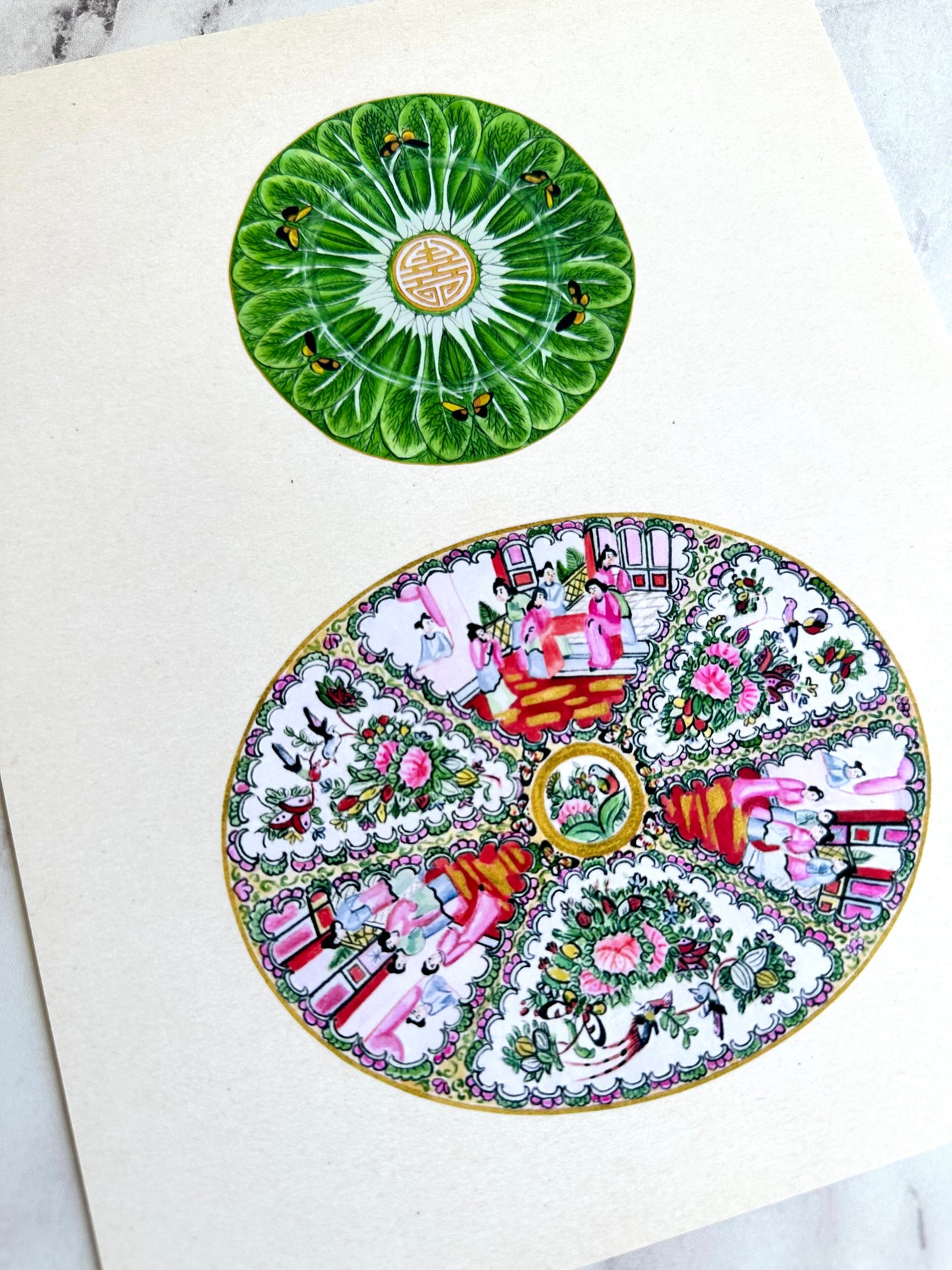 Bok Choy + Rose Medallion Platter Print