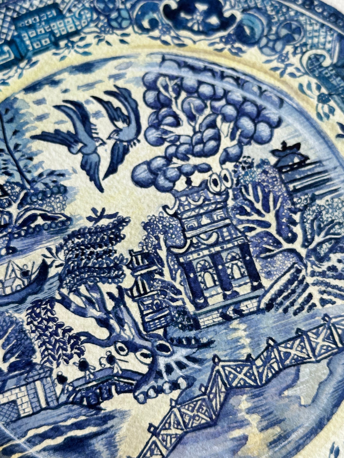 Original Blue Willow Plate Painting