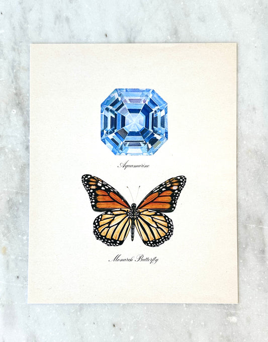Aquamarine + Monarch Butterfly Print