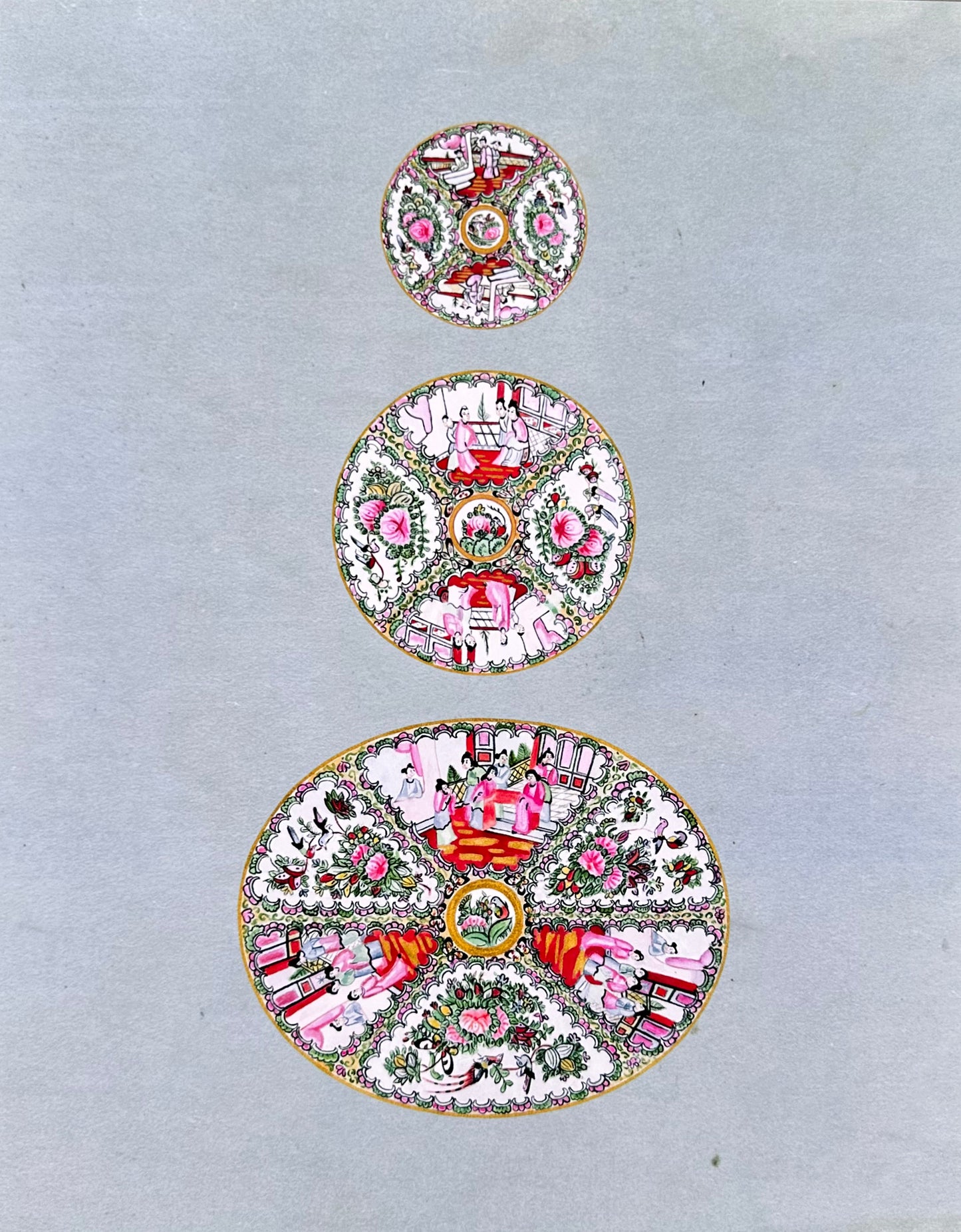 Chinoiserie Trio Print on Blue