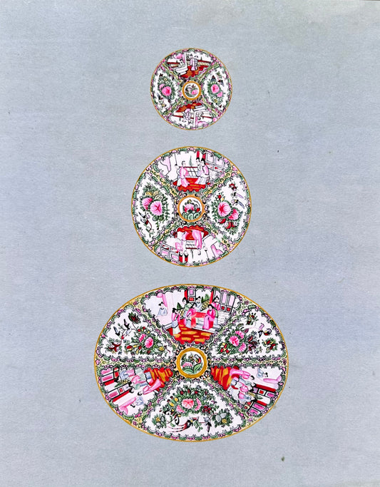 Chinoiserie Trio Print on Blue