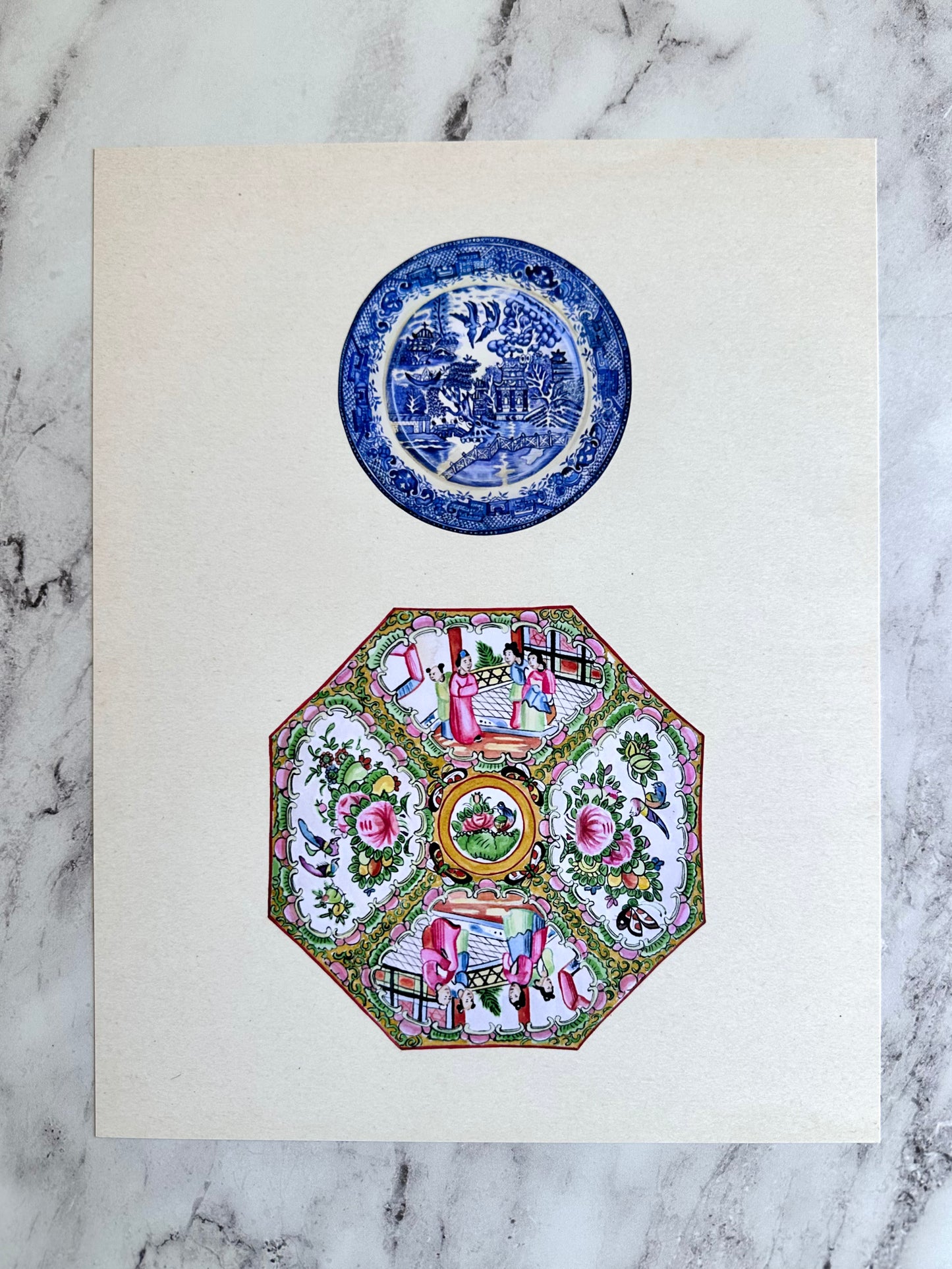 Blue Willow + Rose Medallion Plates Print
