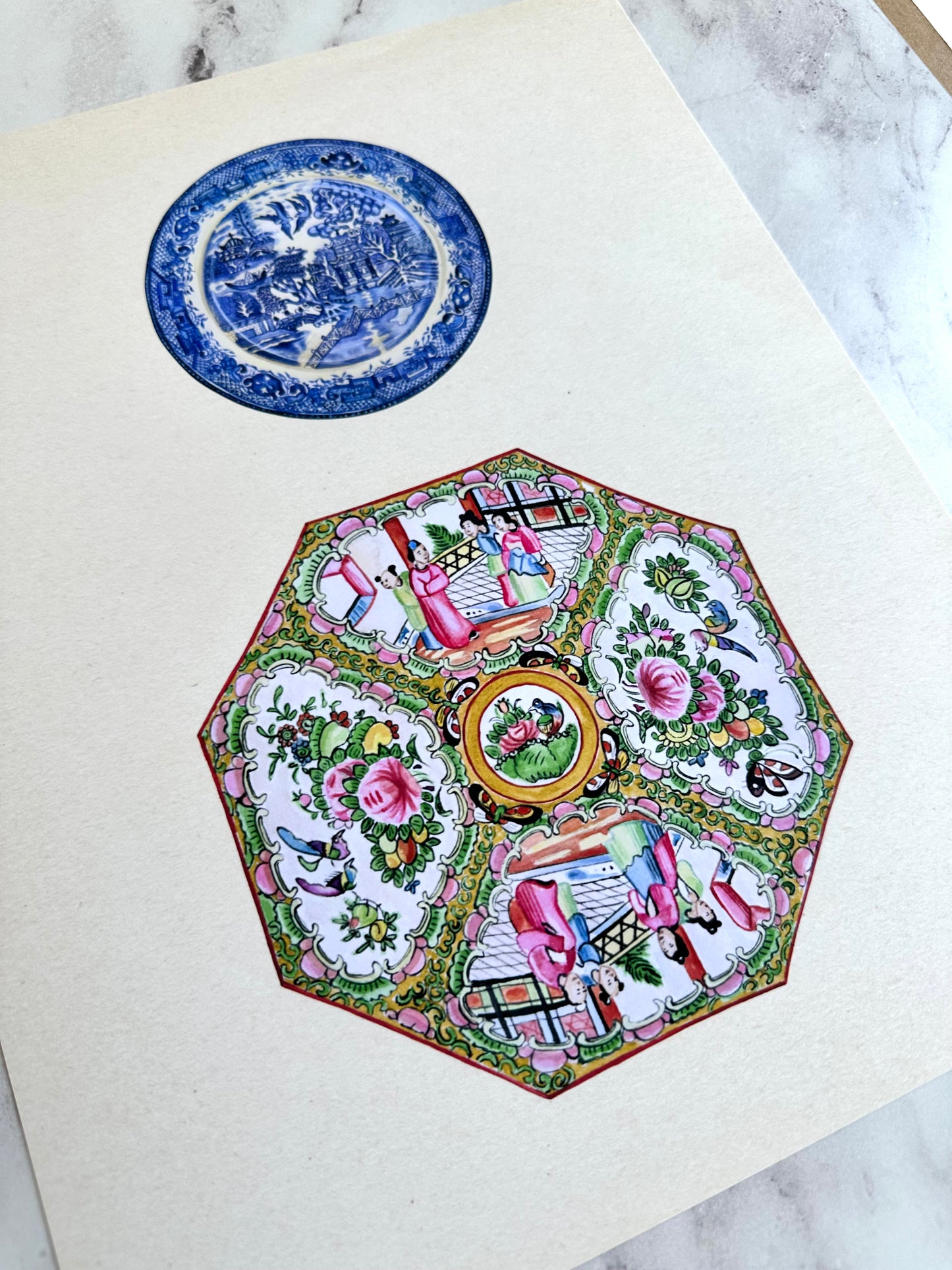 Blue Willow + Rose Medallion Plates Print