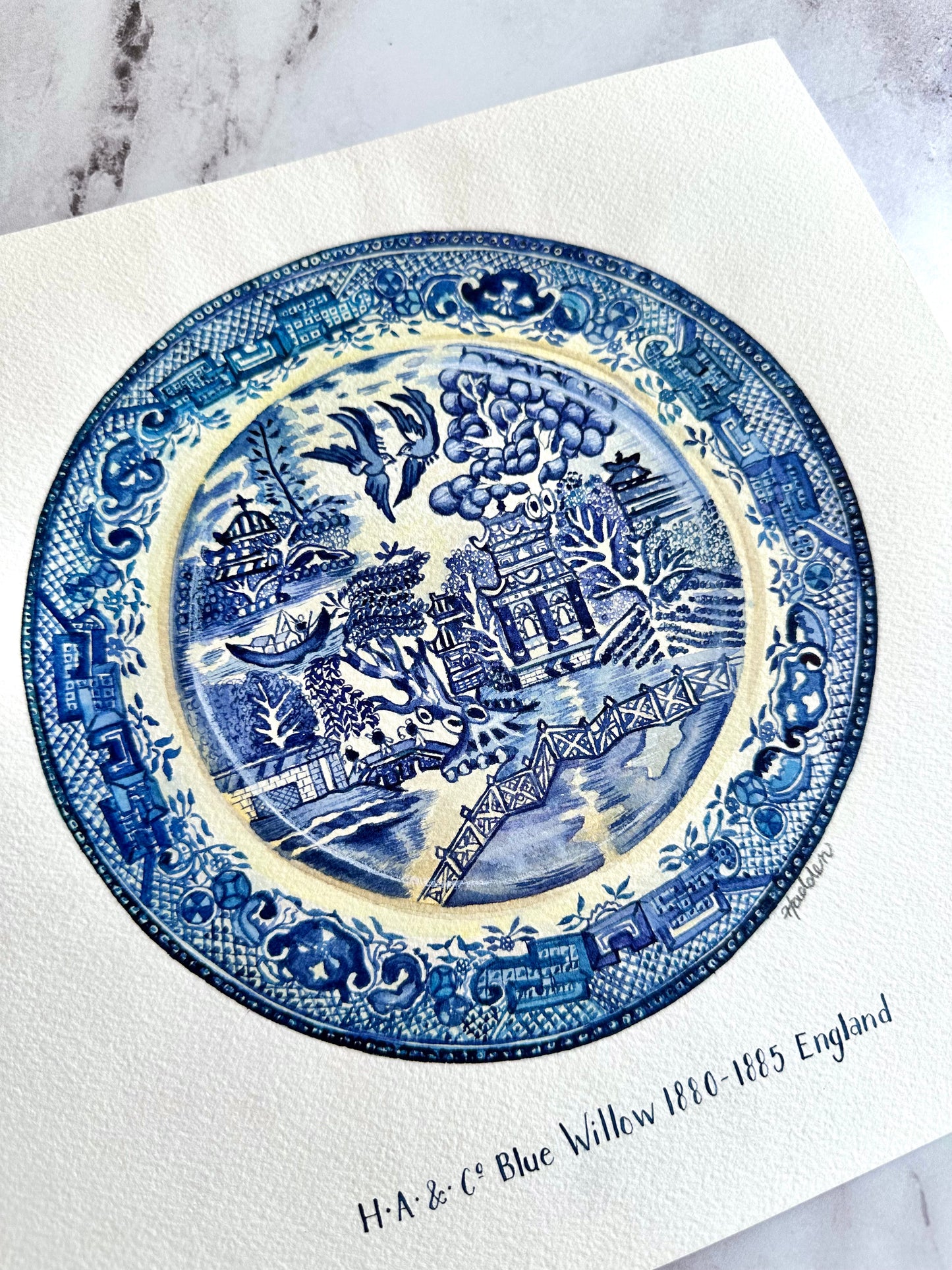 Original Blue Willow Plate Painting