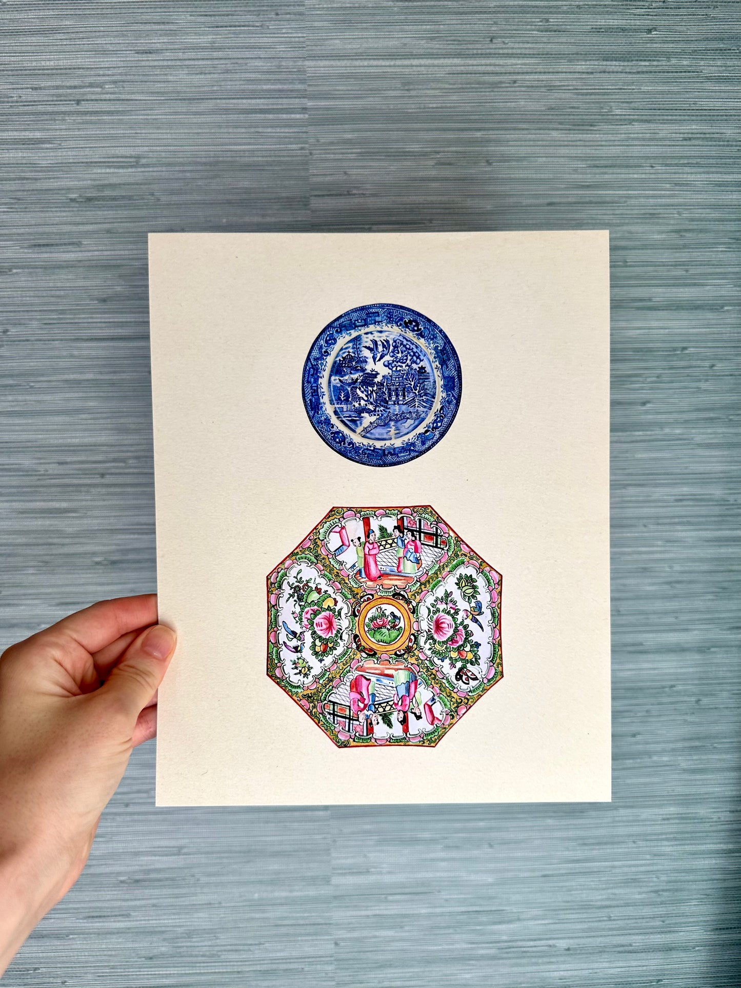 Blue Willow + Rose Medallion Plates Print