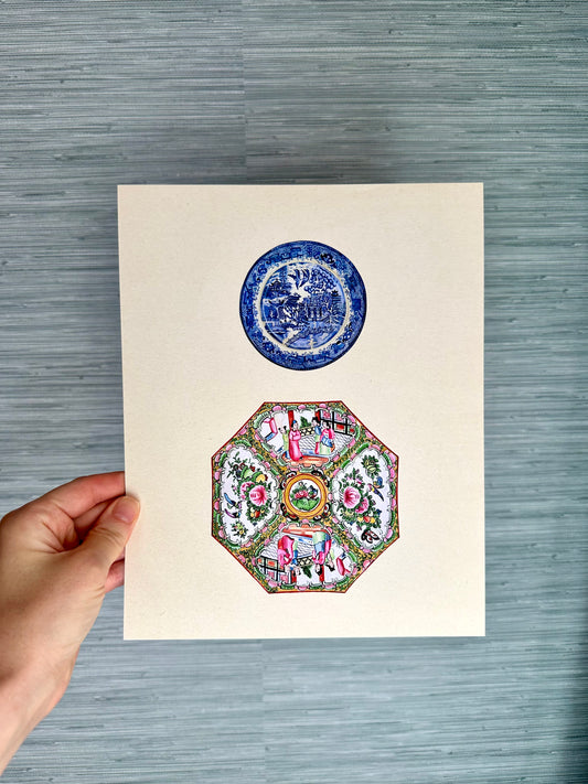 Blue Willow + Rose Medallion Plates Print