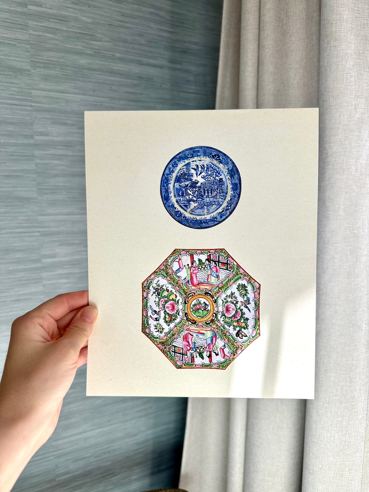 Blue Willow + Rose Medallion Plates Print