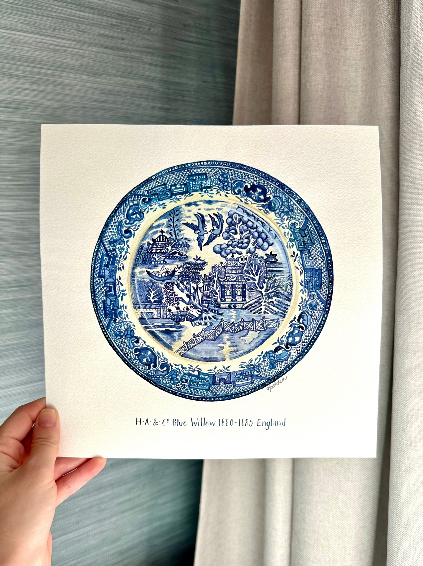 Original Blue Willow Plate Painting