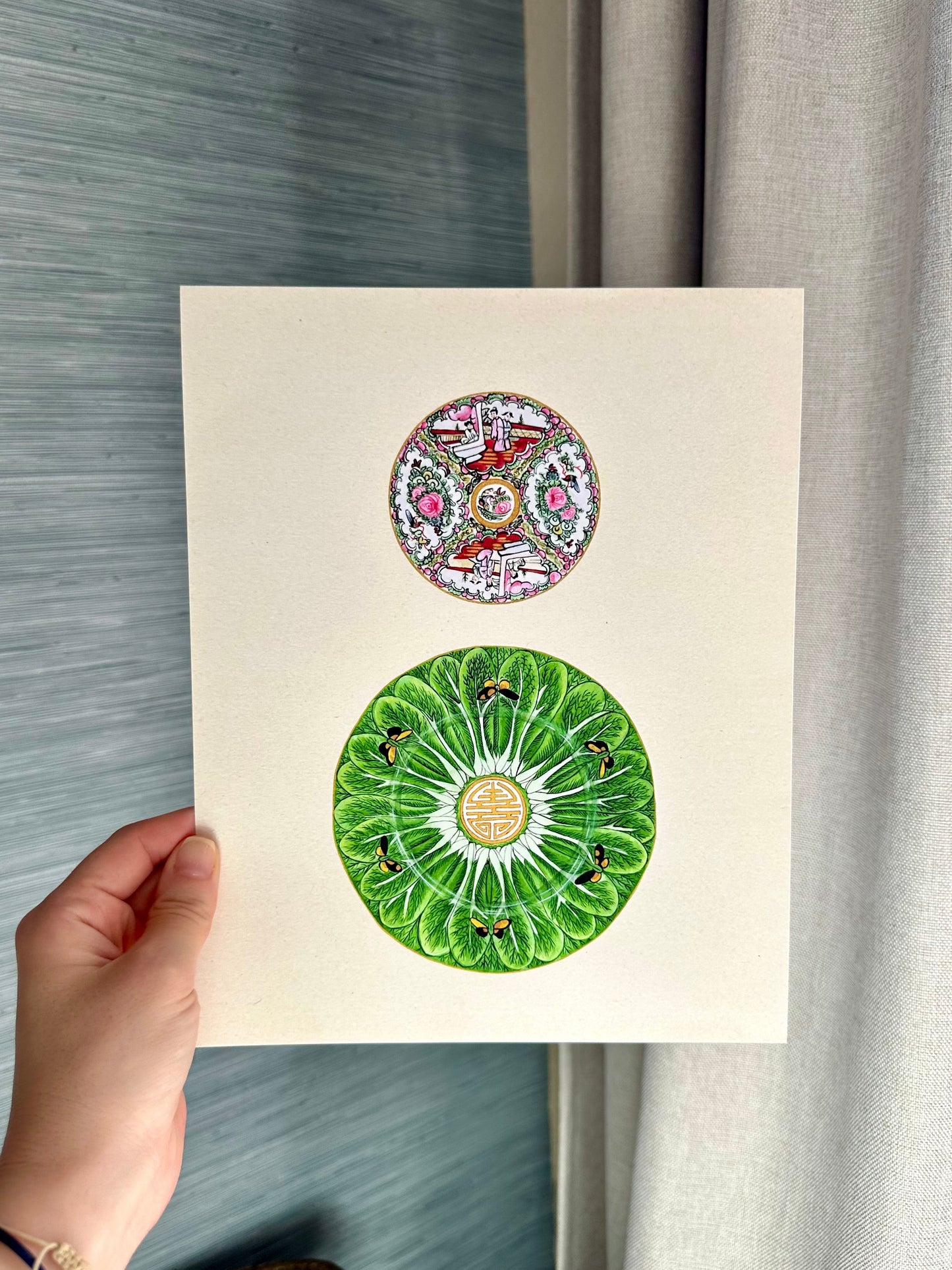 Rose Medallion + Bok Choy Plates Print