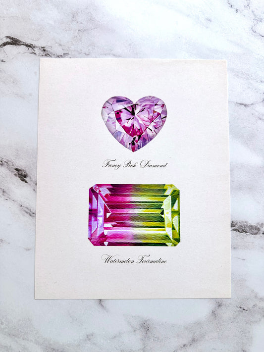 Pink Heart Diamond + Watermelon Tourmaline Print